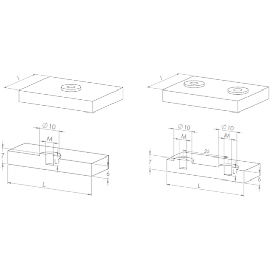 Rectangular drilled and tapped rubber coated magnets