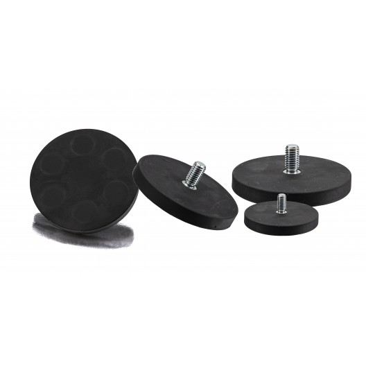 Rubber coated magnet with threaded pin