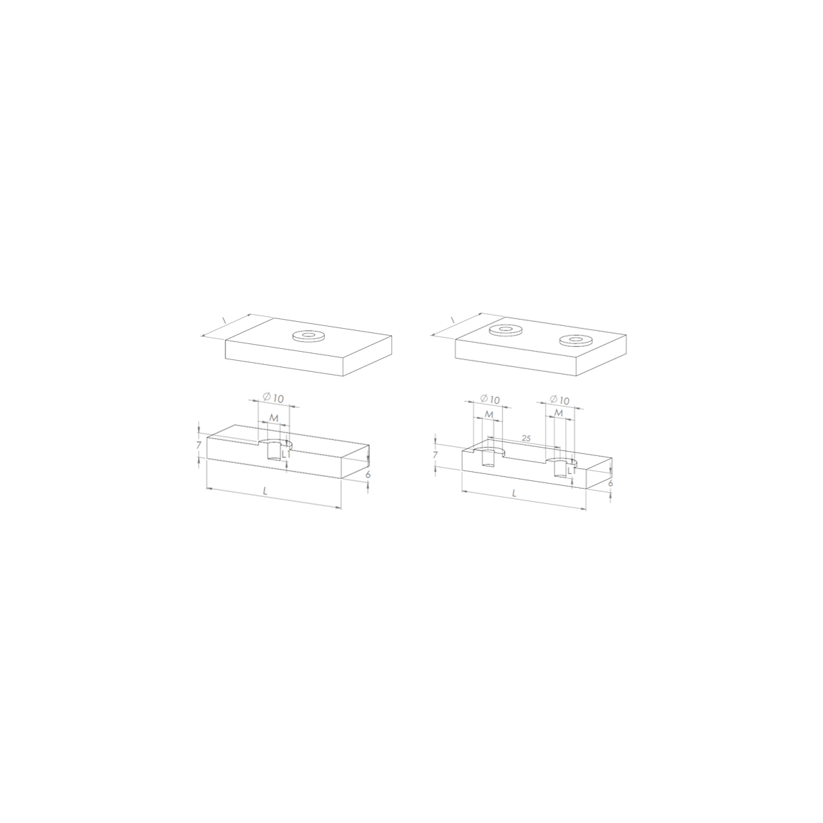 Aimants antigliss percés taraudés rectangulaires